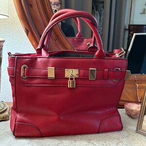 JustFab Chic Red Satchel with Gold Accents